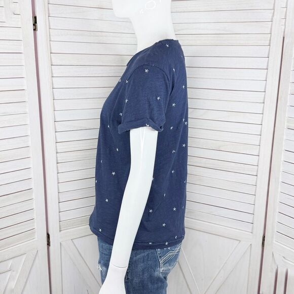 Lucky Brand Embroidered Stars & Moons Slub Tee Blue Silver Small - Picture 3 of 11
